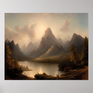 Poster La peinture de montagne au lac - l'art paysager
