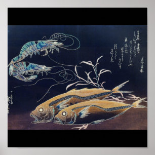Poster La peinture sur la vie marine japonaise vers les a