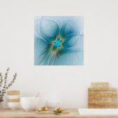 Poster La petite Beauté Moderne Bleu Or Fractal Flower (Cuisine)