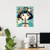 Poster “La petite fille au bubble tea“ (Bureau à domicile)