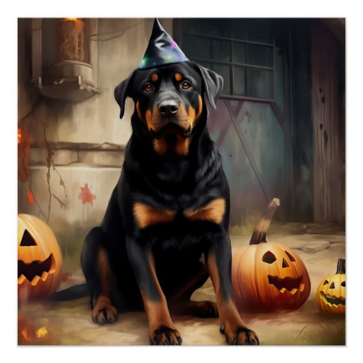 Poster La peur de l'Halloween Citrouille de Rottweiler (Devant)