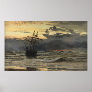 Poster La plage de la mer après une tempête, l'aube