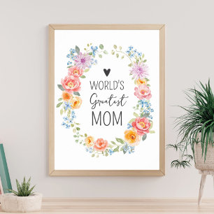 Poster La plus grande maman du monde Fleurs colorées Fête