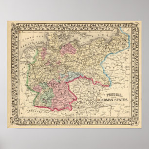 Poster La Prusse, carte d'états allemands par Mitchell