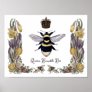 Poster La reine Bumble Bee dans le cadre de fleurs