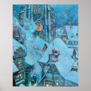 Poster La reine des neiges sur un Dulac nocturne d'hiver