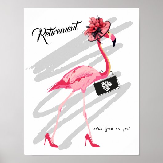 Poster La retraite te va bien ! Flamant rose chic et clas (Devant)