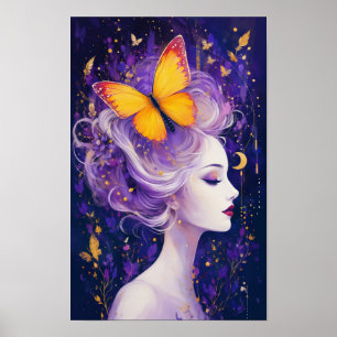Poster La Rêverie du Portrait Bohème de la Femme Papillon