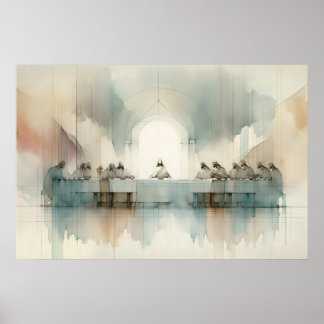 Poster La scène de paysage à l'aquarelle bleue de la Cène