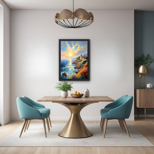 Poster La sérénité au coucher du soleil par l'impressionn