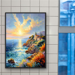 Poster La sérénité au coucher du soleil par l'impressionn