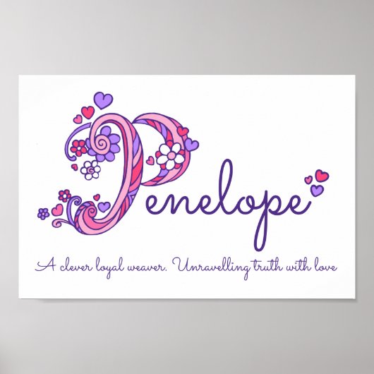 Poster La signification du nom Penelope initial P doodle (Devant)