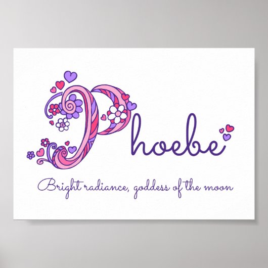 Poster La signification du nom Phoebe avec initiale P et (Devant)