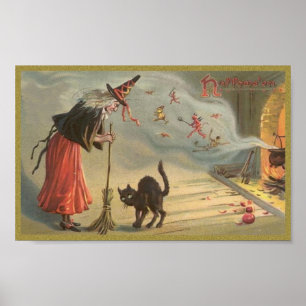 Poster La sorcière d'Halloween, Chat