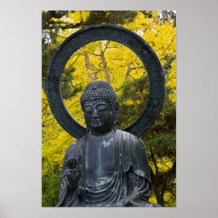 Poster La statue de Budda dans les jardins japonais Golde
