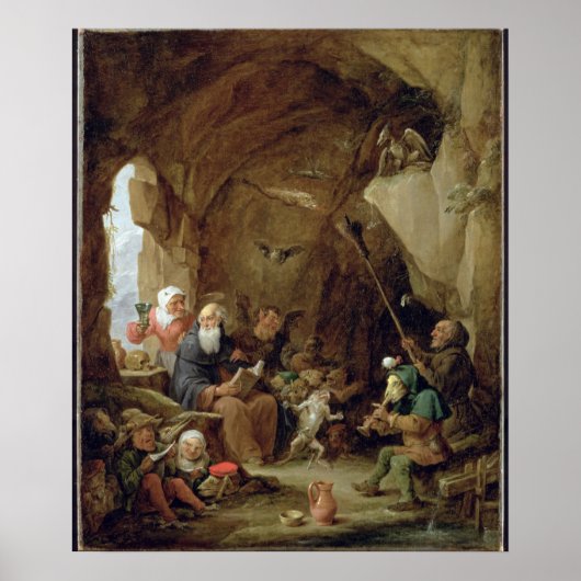 Poster La tentation de St. Anthony dans une caverne roche (Devant)
