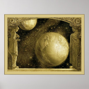 Poster La Terre avec la Voie Lactée et la Lune