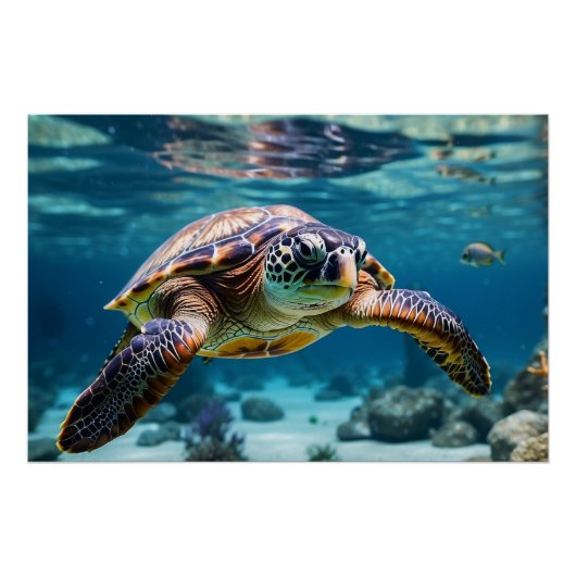 Poster La tortue de mer dans l'océan (Devant)