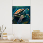 Poster La tortue de mer La baignade dans l'océan (Cuisine)