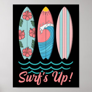 Poster La vague est haute Planche de surf mignonne Été Pl