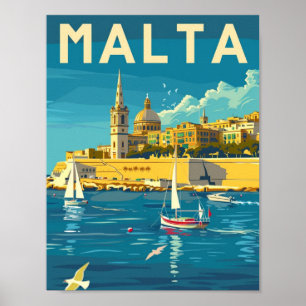 Poster La Valette Malte Vintage célèbre lieu de voyage