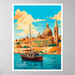 Poster La Valette Malte Voyage Vintage illustration