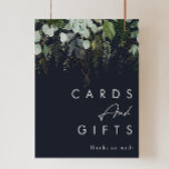 Poster La verdure et la feuille d'or | Cartes et cadeaux<br><div class="desc">Nous avons conçu cette verdure et cette feuille d'or | carte marine foncée et poster cadeaux pour compléter votre simple mais élégante réception boho. Il présente des feuilles modernes d'eucalyptus vert et blanc, du feuillage de fougères, une fleur succulente et un minimum de feuilles de feuille d'or. Ces éléments donnent...</div>