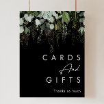 Poster La verdure et la feuille d'or | Cartes et cadeaux<br><div class="desc">Nous avons conçu cette verdure et cette feuille d'or | cartes noires et affiche cadeaux pour compléter votre simple mais élégante réception boho. Il présente des feuilles modernes d'eucalyptus vert et blanc, du feuillage de fougères, une fleur succulente et un minimum de feuilles de feuille d'or. Ces éléments donnent l'impression...</div>