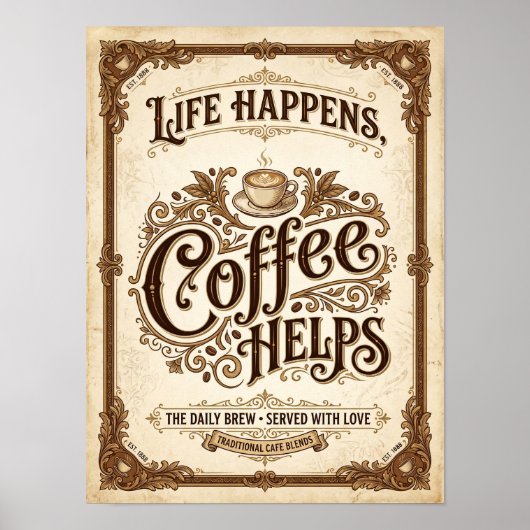Poster la vie arrive café aide (Devant)