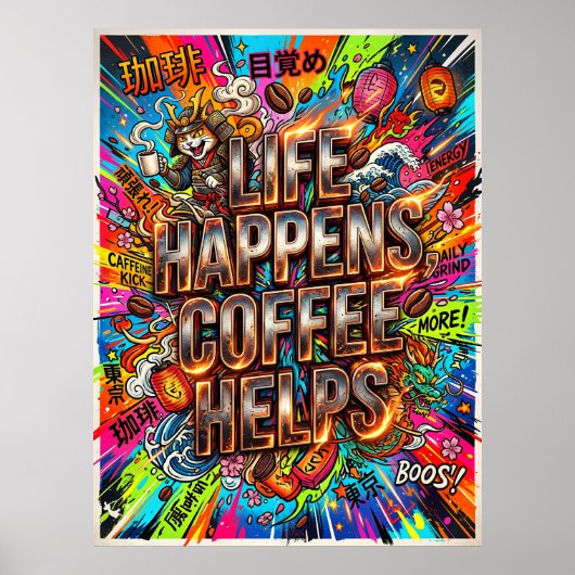 Poster la vie arrive le café aide (Devant)