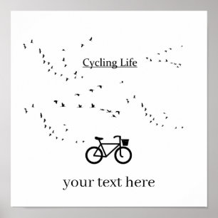 Poster La vie cycliste libre comme un oiseau Art noir et