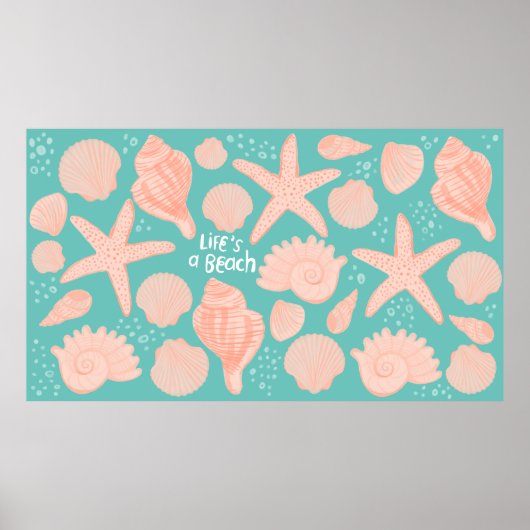 Poster La vie de coquillages rose de plage Illustration (Devant)