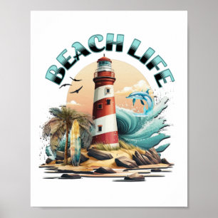 Poster La vie de la plage Art de phare tropical