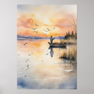 Poster La vie de pêcheur Prise et lâcher Nature Paix