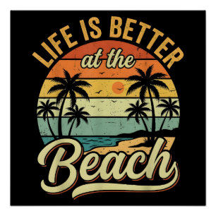 Poster La vie est meilleure à la plage vacances d'été rét