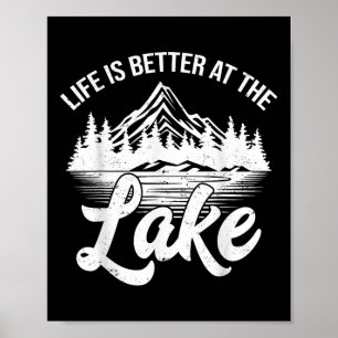 Poster La vie est meilleure au lac drôle bateau de pêche