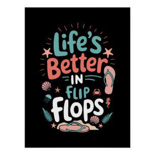 Poster La vie est meilleure en tongs – Plage tropicale am