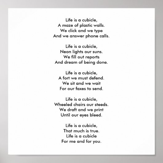 Poster La vie est un cubicle. (Devant)