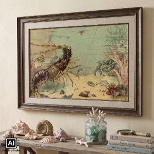 Poster La vie marine sous-marine vintage, les animaux dan