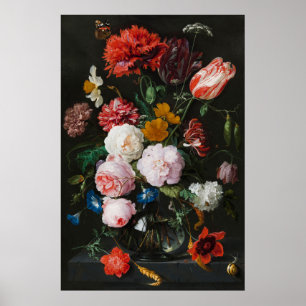 Poster La vie morte avec des fleurs dans un vase de verre