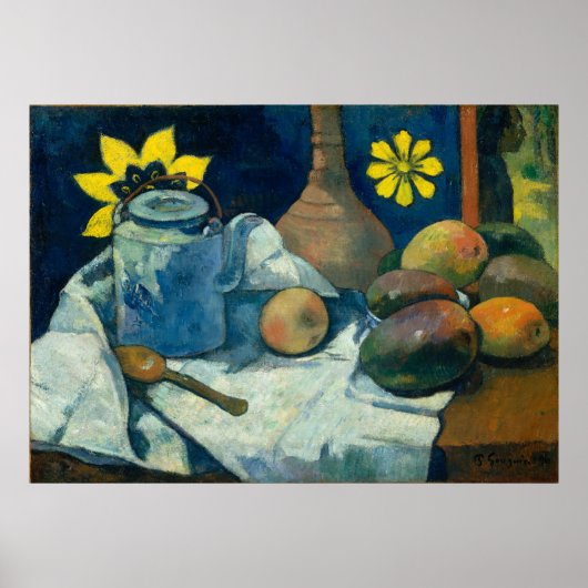 Poster La vie morte avec théière et fruits - Paul Gauguin (Devant)