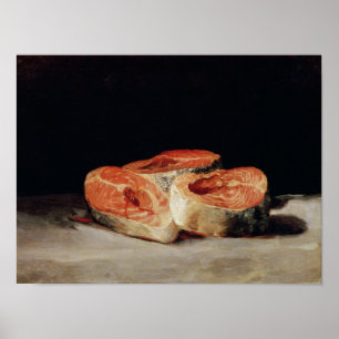 Poster La vie toujours avec des tranches du saumon,