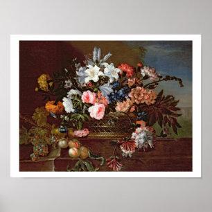 Poster La vie toujours des fleurs dans un panier