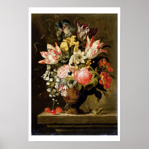Poster La vie toujours des fleurs dans un vase avec un