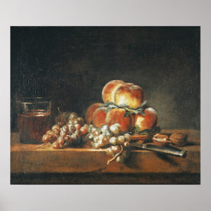Poster La vie toujours des pêches, écrous, raisins