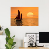 Poster La voile au coucher du soleil (Bureau à domicile)