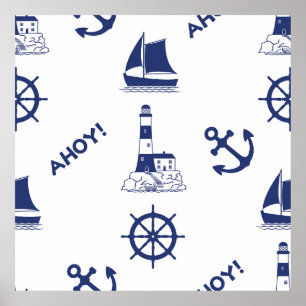 Poster La voile Illustration Grand Motif Bleu Marine