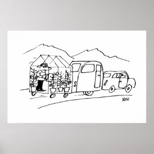 Poster La voiture remorque une caravane et aussi une serr