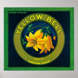 Poster Label Apple Crate de Bell jaune Lewiston, ID