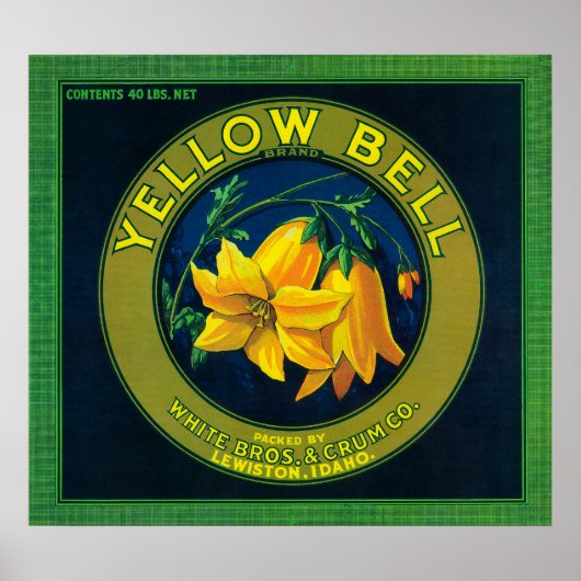 Poster Label Apple Crate de Bell jaune Lewiston, ID (Devant)